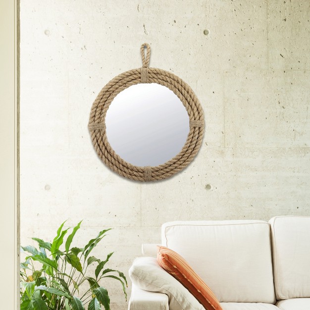 Round Decorative Rope Wall Mirror With Loop Hanger Tan Stonebriar Collection