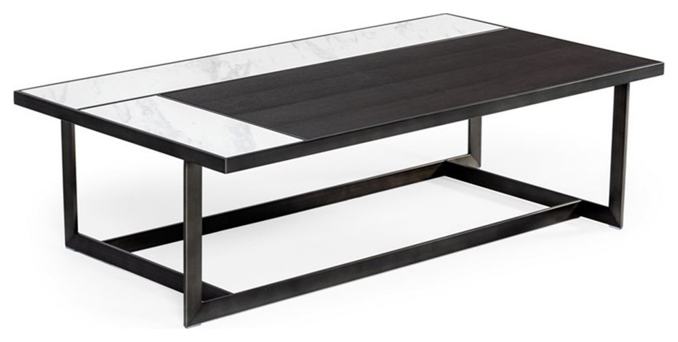 Limari Home Fargo 51 quotRectangular Ceramic  ampBronze Coffee Table   Black/White   Transitional   Coffee Tables   by Homesquare  Houzz