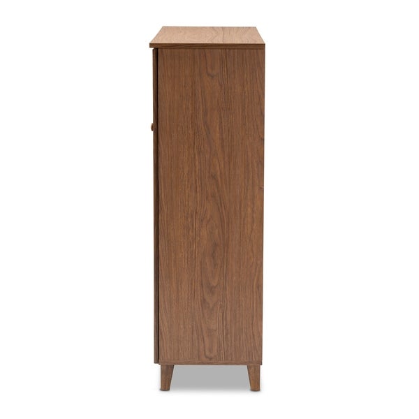 Baxton Studio Contemporary 11-shelf Wood Shoe Storage Cabinet with Drawer - - 28046206