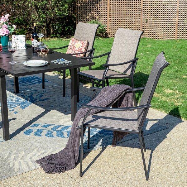 MAISON ARTS 7/9Piece Patio Dining Set with Metal Expandable Table and Textilene Fabric Padded Armchairs