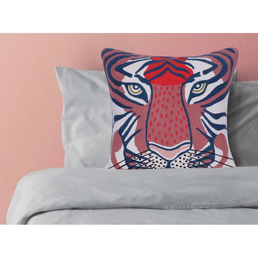 Sevita Coral Red/Ensign Blue Transitional Animal Print Cotton Throw Pillow  20\