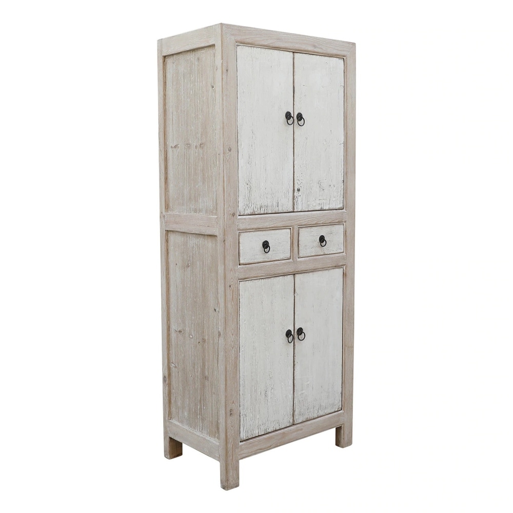 Artissance Reclaimed Wood Narrow Shandong Cabinet  67 Inch Tall  Antique Off White