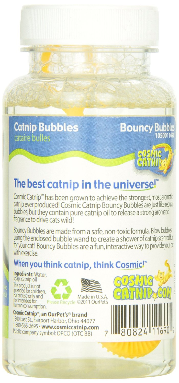 OurPets Cosmic Liquid Catnip Bouncy Bubbles with Savory Scent 5 oz Cat Toys Fun