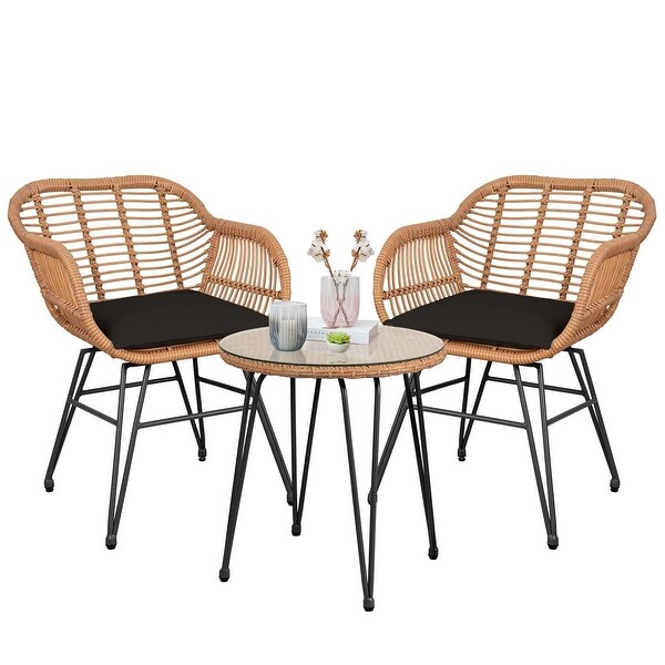 3 Piece Outdoor Wicker Furniture Bistro Set，Rattan Chairs Conversation Sets Porch Furniture，Wicker Patio Furniture