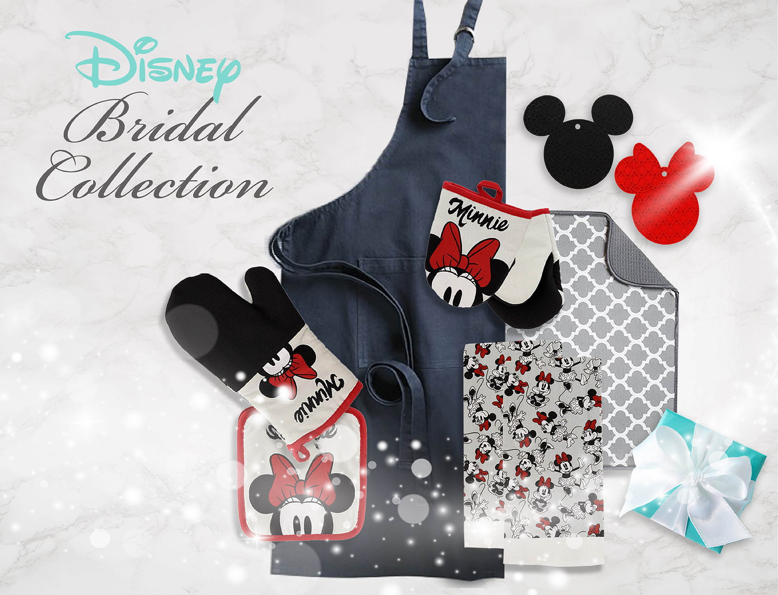 Disney Cotton Apron， 2pk - Durable yet Light Weight Kitchen Apron to Wear While Baking， Cooking， Grilling and More - Cute Cooking Apron to Protect Your Clothing from Stains - Mickey and Minnie Kissing