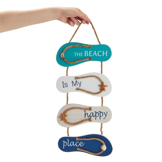 Juvale Wooden Beach Wall Hanging Decor Sign Flip Flop Beachy Decorations For Home And Bathroom Decor The Beach Is My Happy Place 8 7 X 20 9 In