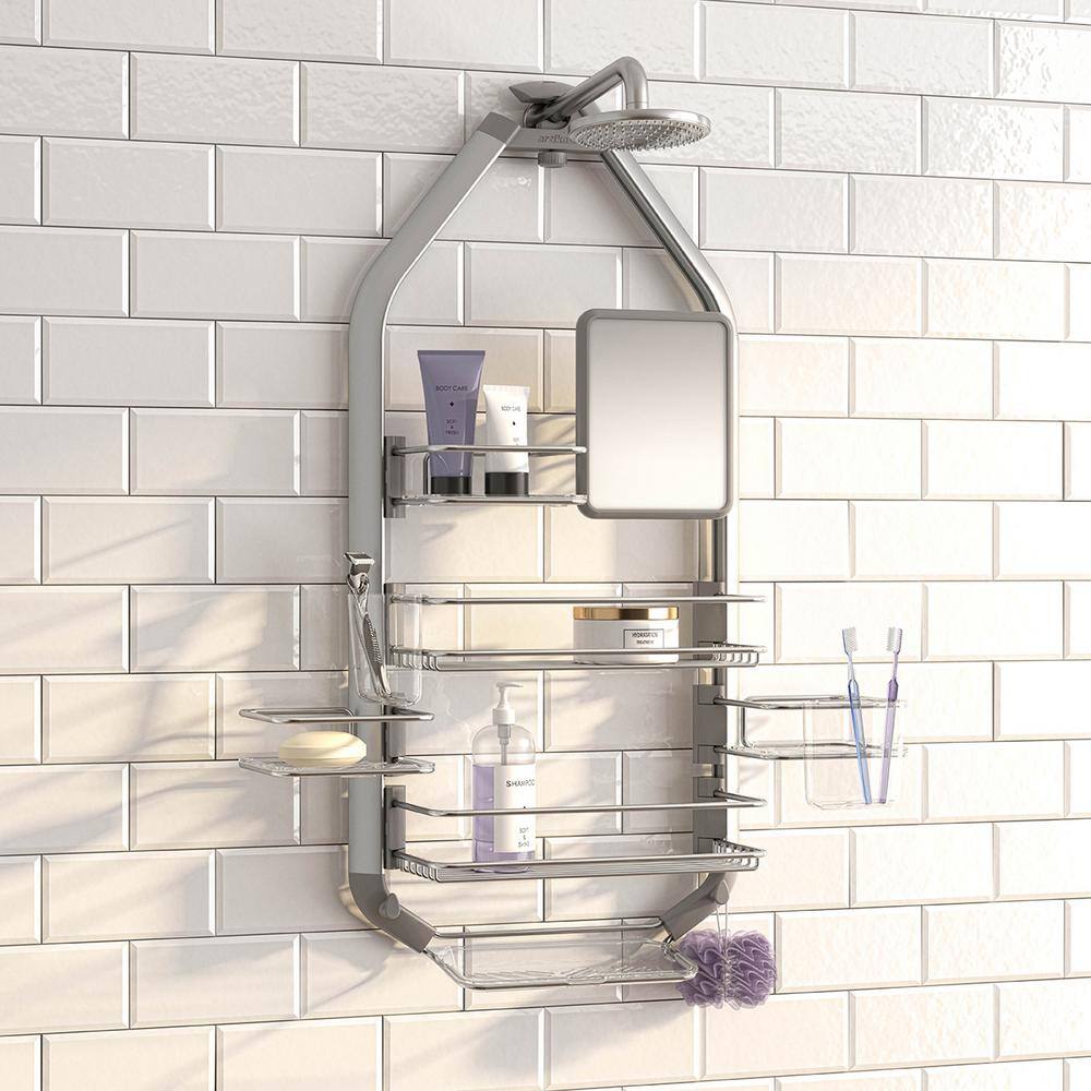 Artika Adjustable Over-The-Shower HeadDoor Caddy with Mirror in Aluminum and Stainless Steel CADG2-HD2