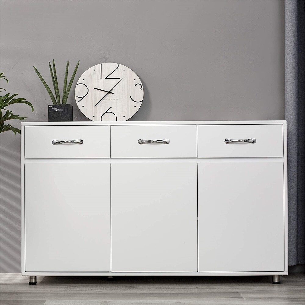 Cabinet 3 Drawer 3 Doors Side Table Storage Space White