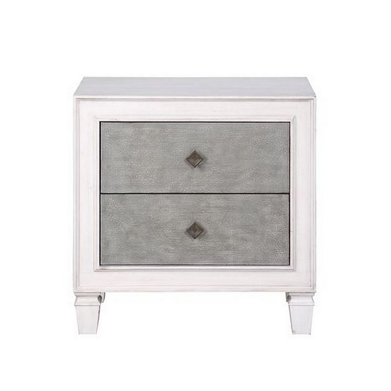 Nightstand with 2 Drawers and Diamond Handle， Gray