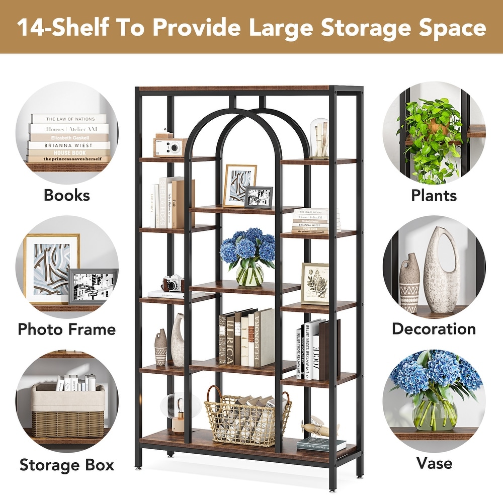 14 Shelves Modern Bookscase  5 Tiers Etagere Display Bookshelf   39.4”W x 11.8”W x 70.8”H