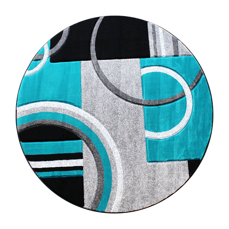 Masada Rugs Masada Rugs Sophia Collection 5'x5' Hand Sculpted Modern Contemporary Round Area Rug in Turquoise， Gray， White and Black