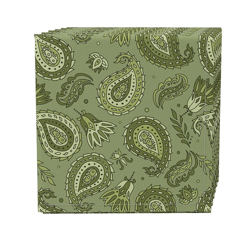 Napkin Set of 4， 100% Cotton， 20x20， Green Floral Paisley