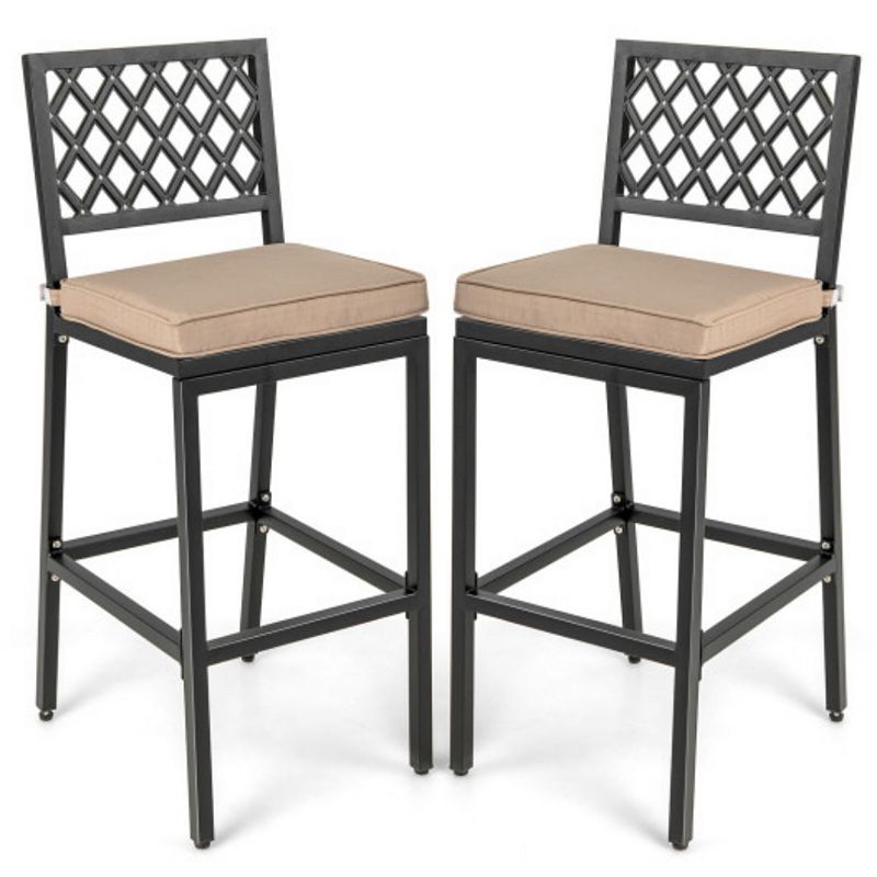 Set of 2 Patio Bar Chairs with Detachable Cushion and Footrest