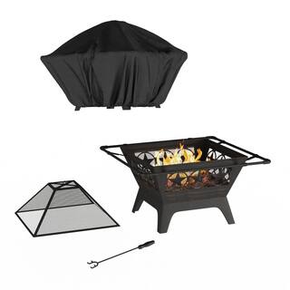 Pure Garden 32 in. W x 27 in. H Square Steel Wood Burning Outdoor Deep Fire Pit in Black with Star Design HW1500259