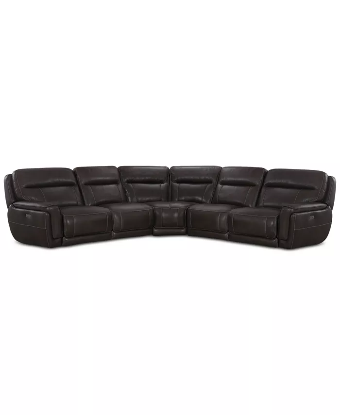 Furniture CLOSEOUT! Summerbridge 5-Pc. Leather Sectional Sofa with 3 Power Reclining Chairs Power Headrests and USB Power Outlet