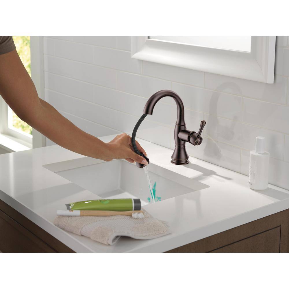 Delta Cassidy Single-Handle Single-Hole Bathroom Faucet with Pull-Down Spout in Venetian Bronze 597-RBPD-DST