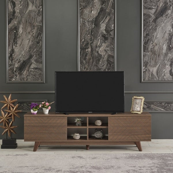 67'' TV Stand 2 Door Cabinet with 4 Cubby Hole Shelves， Fits up to 65'' TVs