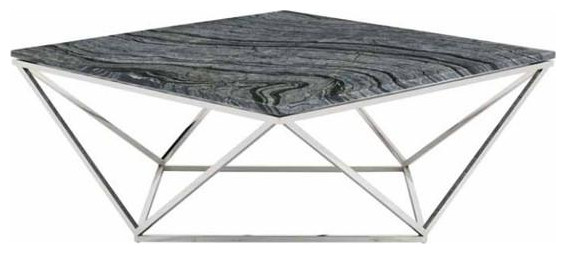 Jasmine Coffee Table Black Wood Vein Marble/Polished Stainless   Contemporary   Coffee Tables   by Old Bones Co.  Studios  Houzz