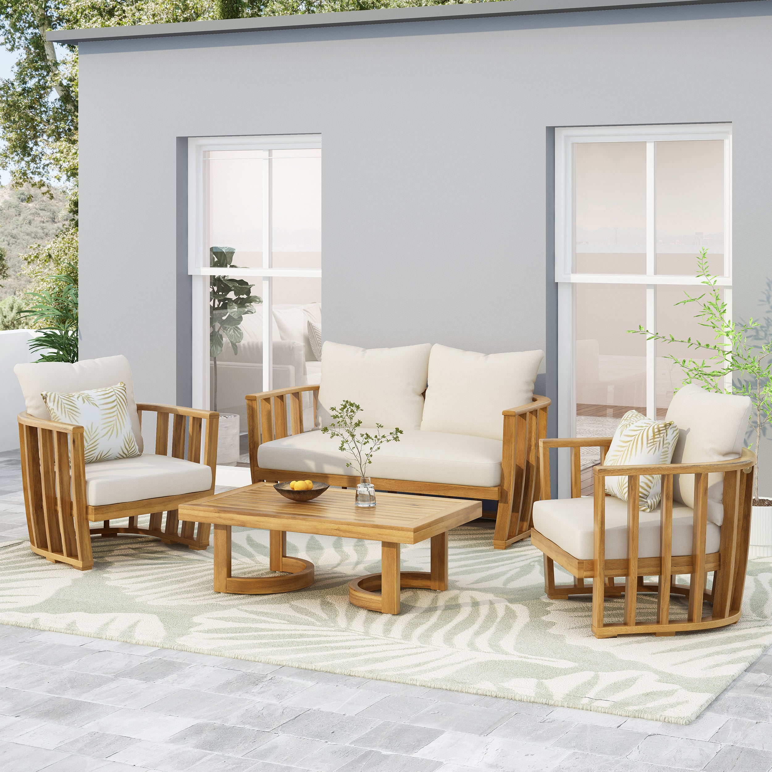 Wallowa Outdoor Acacia Wood 4 Seater Chat Set with Cushions