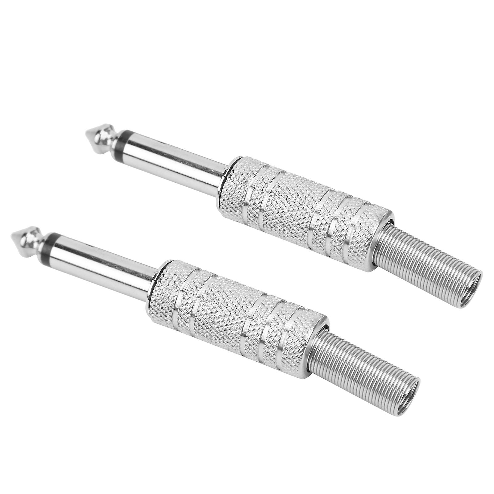 2pcs Audio Adapter Male Coupler Joiner Guitar Earphone Straight Jack Plug In Connector 6.35mmsingle Track