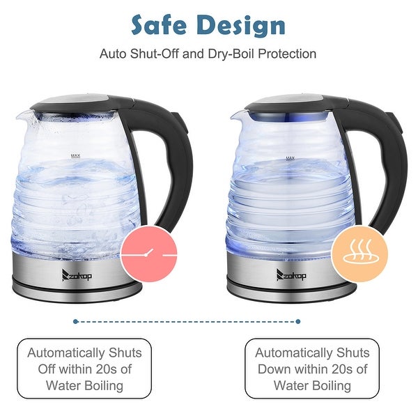 1.8L 1100W Stainless Steel Glass Electric Kettle with Blue Light