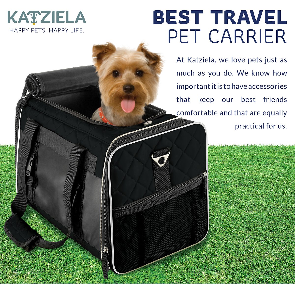 Katziela Quilted Companion Cat and Dog Carrier – Black