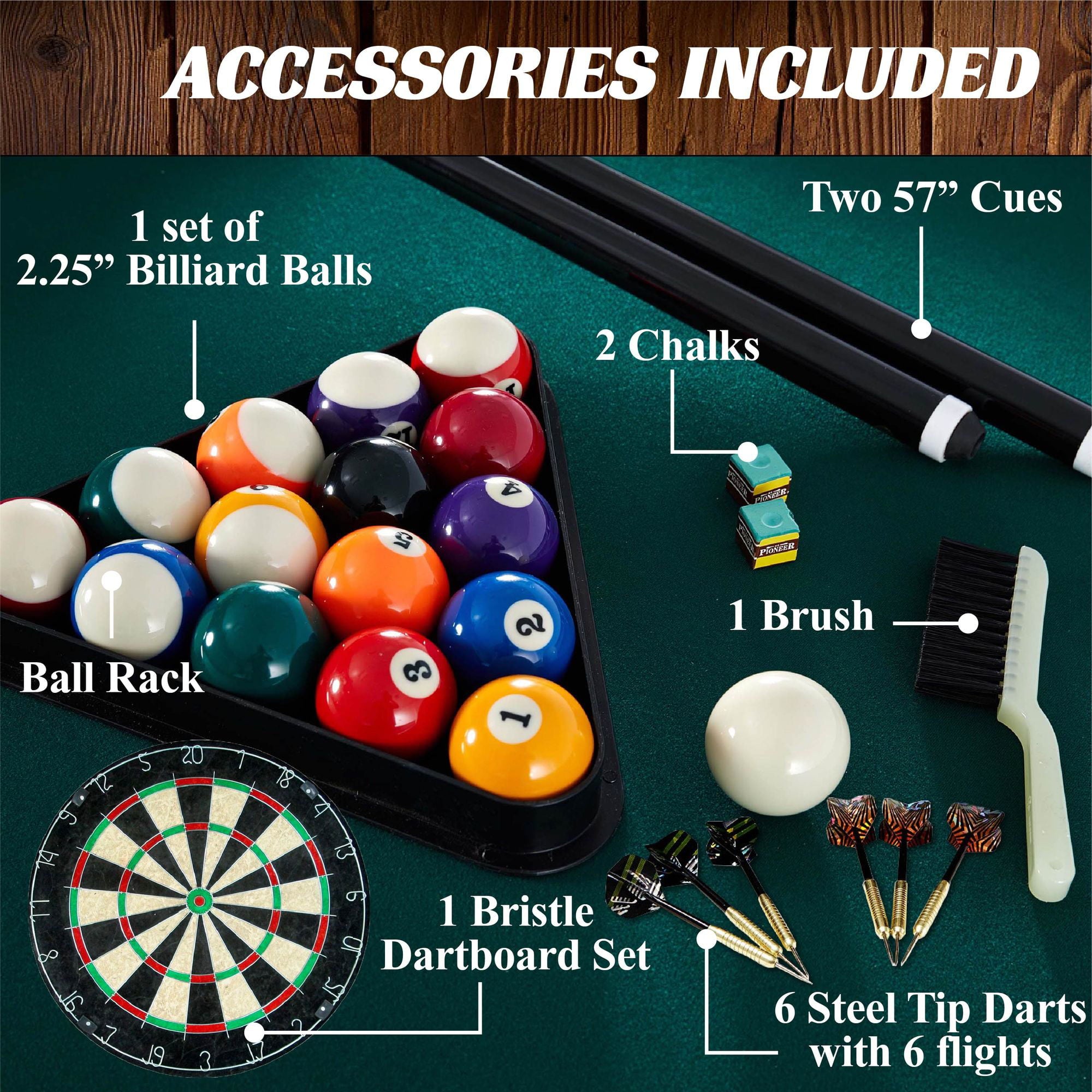 Barrington 90" Ball and Claw Leg Billiard, Pool Table with Cue Rack and Dartboard Set