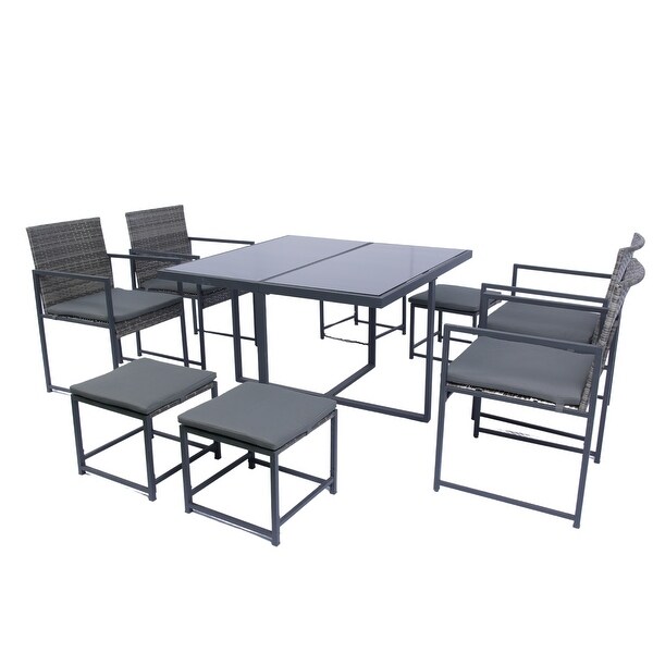 9Piece Patio Dining Sets with Grey Wicker and Cushions