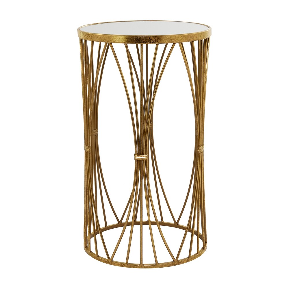 Gold Metal Contemporary Accent Table with Mirrored Glass Top   14 x 14 x 24