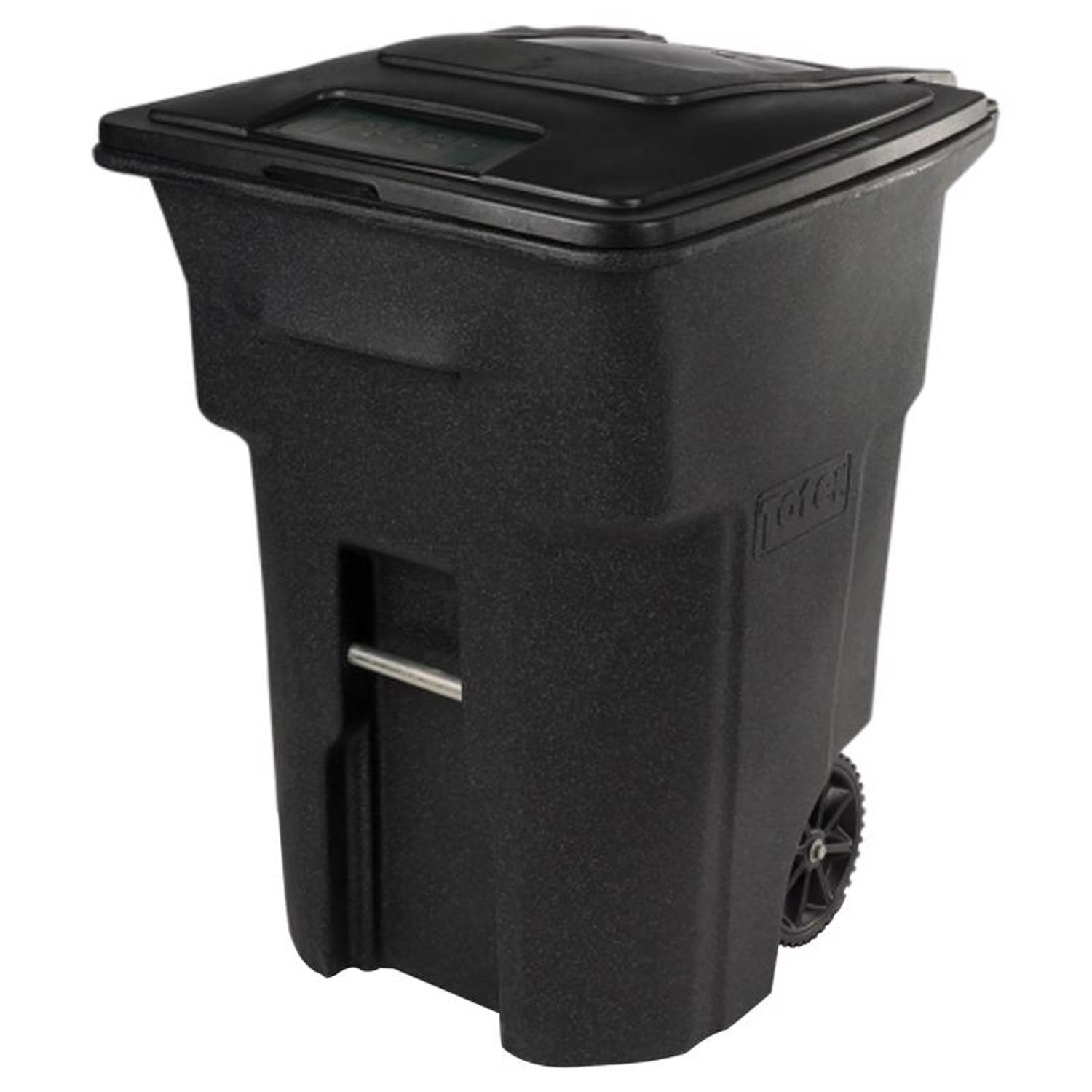 Toter 96 Gallon Black Outdoor Plastic Garbage Can with Wheels and Lid