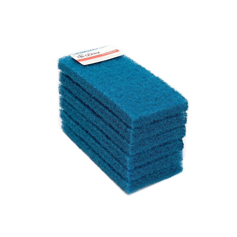 The Tile Doctor 10 in. x 4.5 in. x 1 in. Medium Duty Blue Water Based Latex Resins Maximum Scrub Power Pads (6-Pack) scrubdr6blue