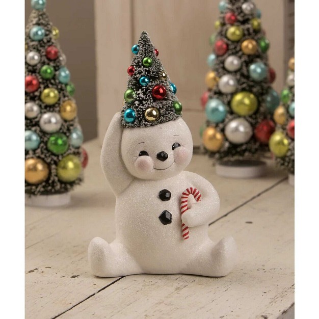 Christmas Retro Candy Cane Snowman One Figurine 9 75 Inches Decorated Tree Tl1358 Polyresin Off white