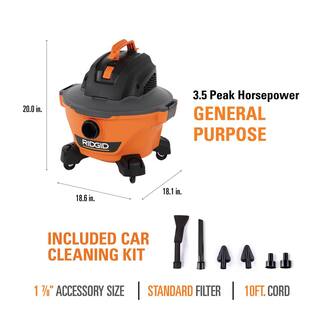 RIDGID 6 Gal. 3.5-Peak HP NXT WetDry Shop Vacuum with Filter Hose Wands Utility Nozzle and Car Cleaning Attachment Kit HD0600C