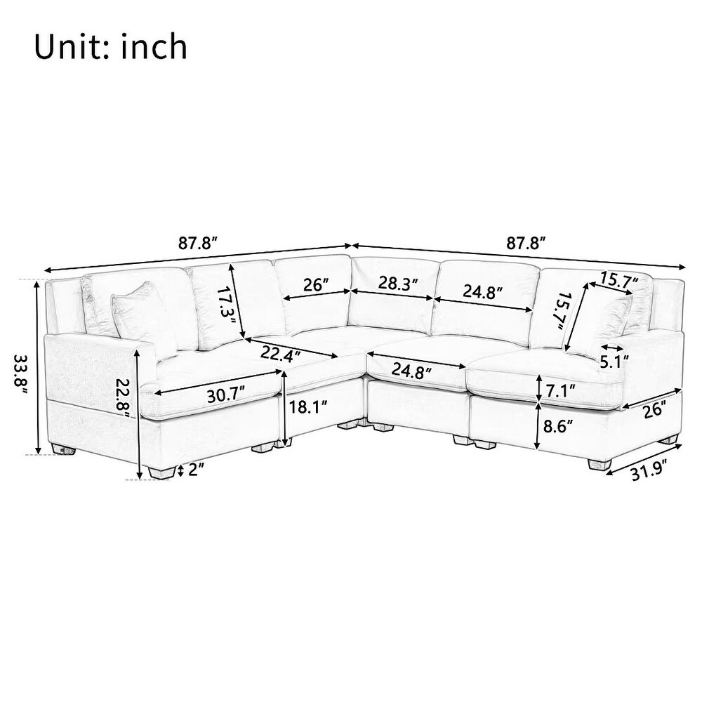 Sectional Modular Sofa with 2 Tossing cushions and Solid Frame   87.8\