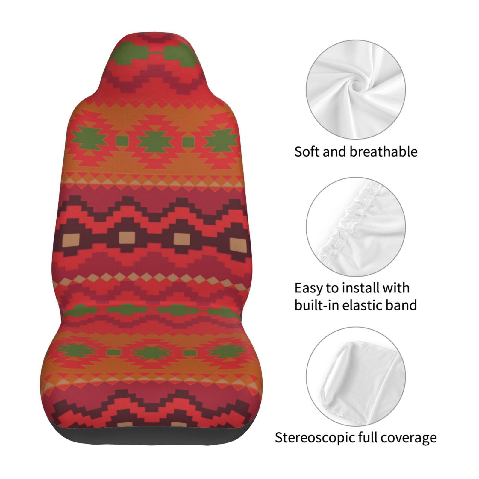 TEQUAN Front Seat Covers， Maya Aztec Texture Pattern 2 Piece Car Seat Cover Fit Most Car SUV Truck Van