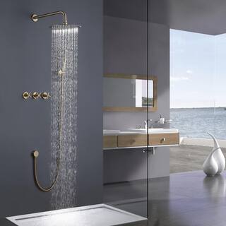 Hlihome 1-Spray Patterns with 2.5 GPM 10 in. Wall Mount Dual Shower Heads in Brushed Gold RBDK-0875-BG