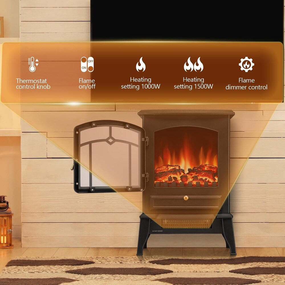 Electric Fireplace Stove Heater with Thermostat Control  15\