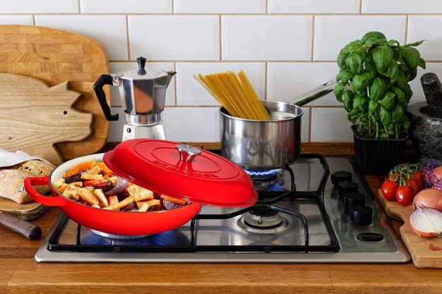 Bruntmor 160oz Silver Enamel Cast Iron It Pots And Pans With Lid Red