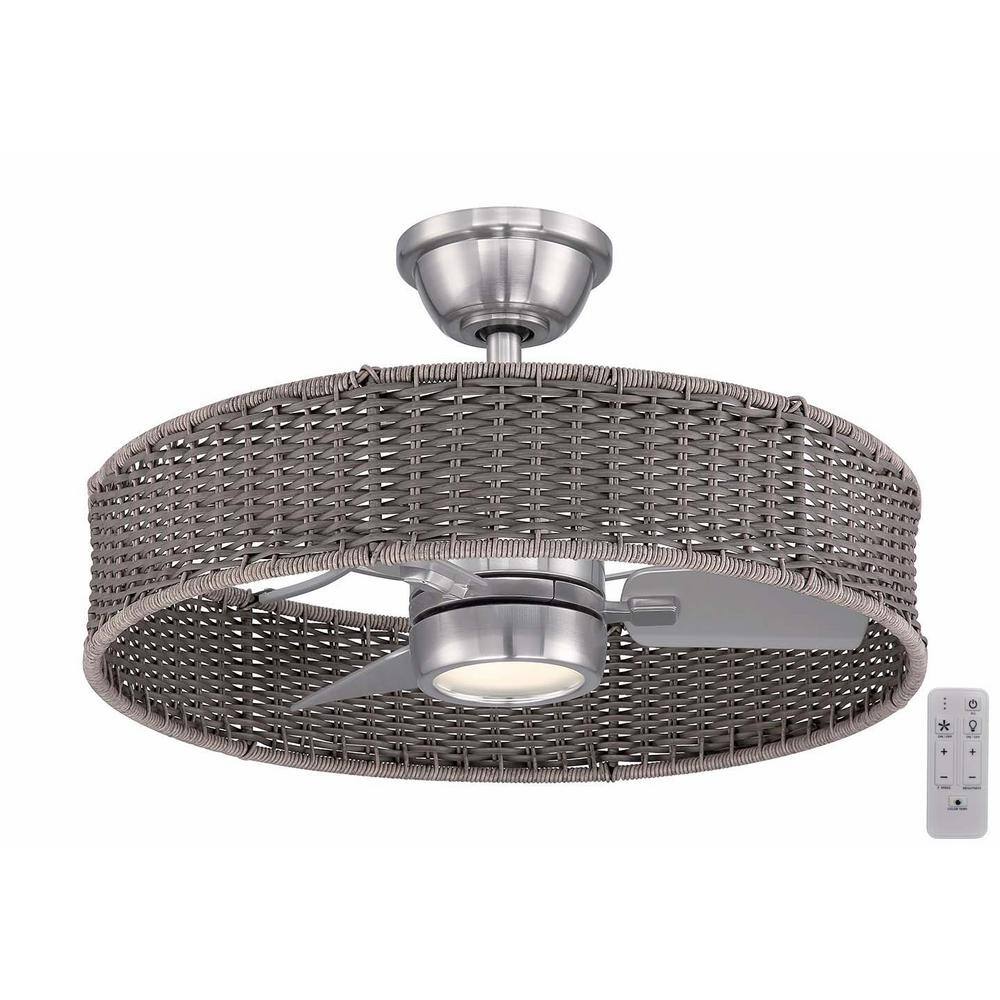 Hampton Bay Darya 25 in. Integrate CCT LED IndoorOutdoor Brushed Nickel  Natural Wicker Ceiling Fan with Remote Control Included RD5106-BN