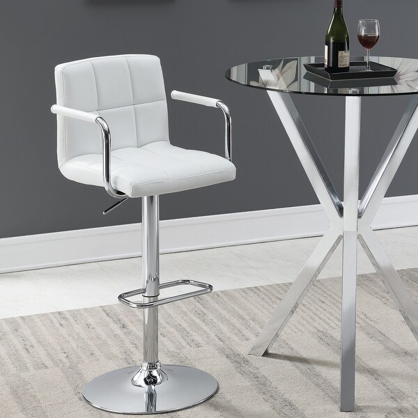 Modern White Leatherette Adjustable Swivel Stool with Chrome Pedestal Base