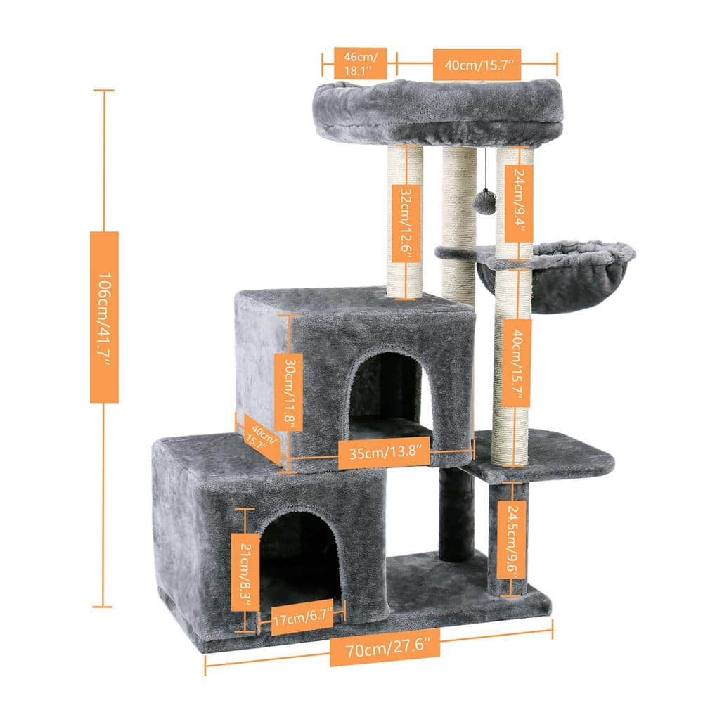 Foobrues Sturdy Hammock Cat Tree Pet Cat Scratching Posts and Trees Cat House in Gray PSL-23170413