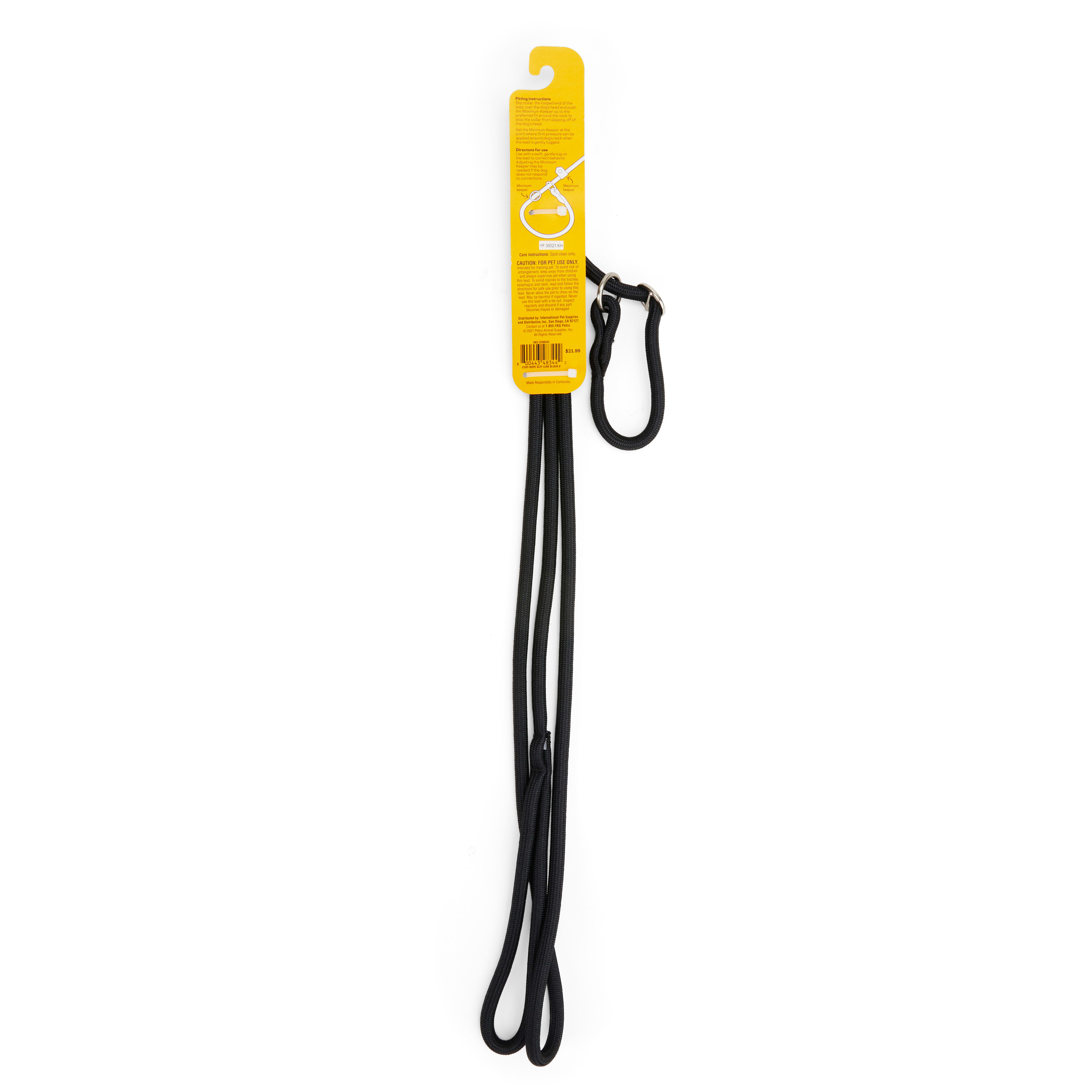 EveryYay Settin the Pace Black Training Rope Slip Lead for Dogs， 6 ft.