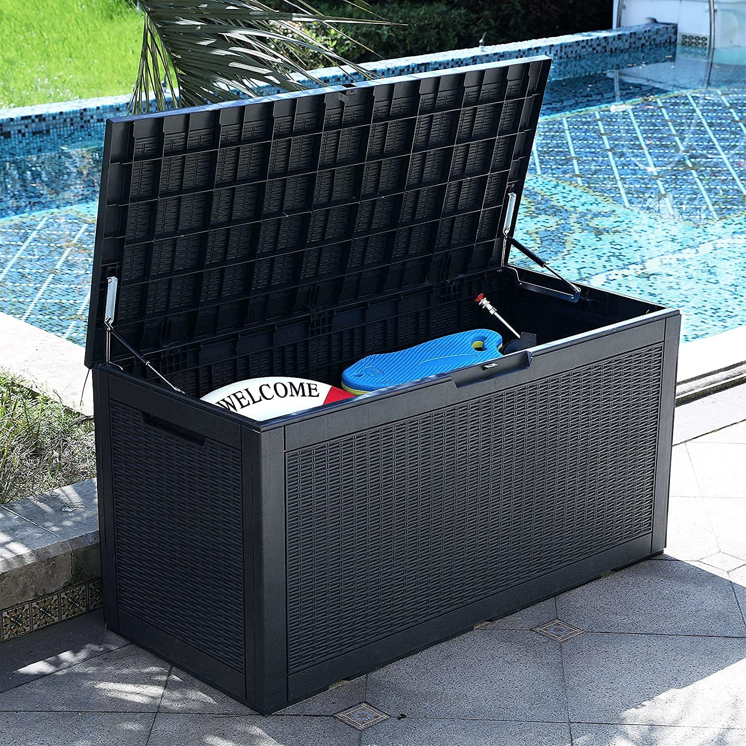 YITAHOME Weatherproof Deck Box Patio Garden Pool Storage Organizer Large Outdoor Container, Black