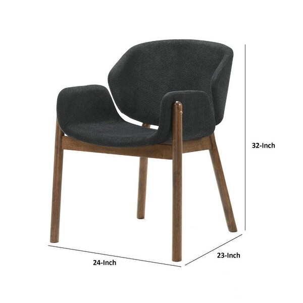 Cid 23 Inch Modern Dining Chair， Curved， Walnut， Set of 2， Black Fabric - 22L x 23W x 32H， in inches