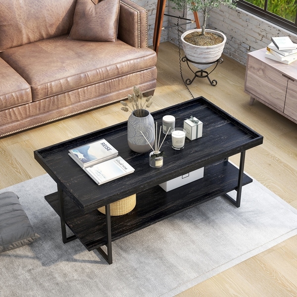 Furniture of America Alivia Rustic Black 47-inch 1-shelf Coffee Table