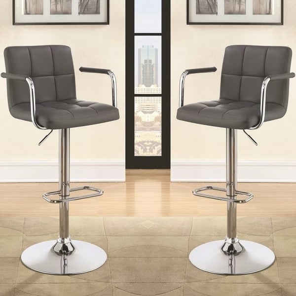 Modern Brown Leatherette Adjustable Swivel Stool with Chrome Pedestal Base