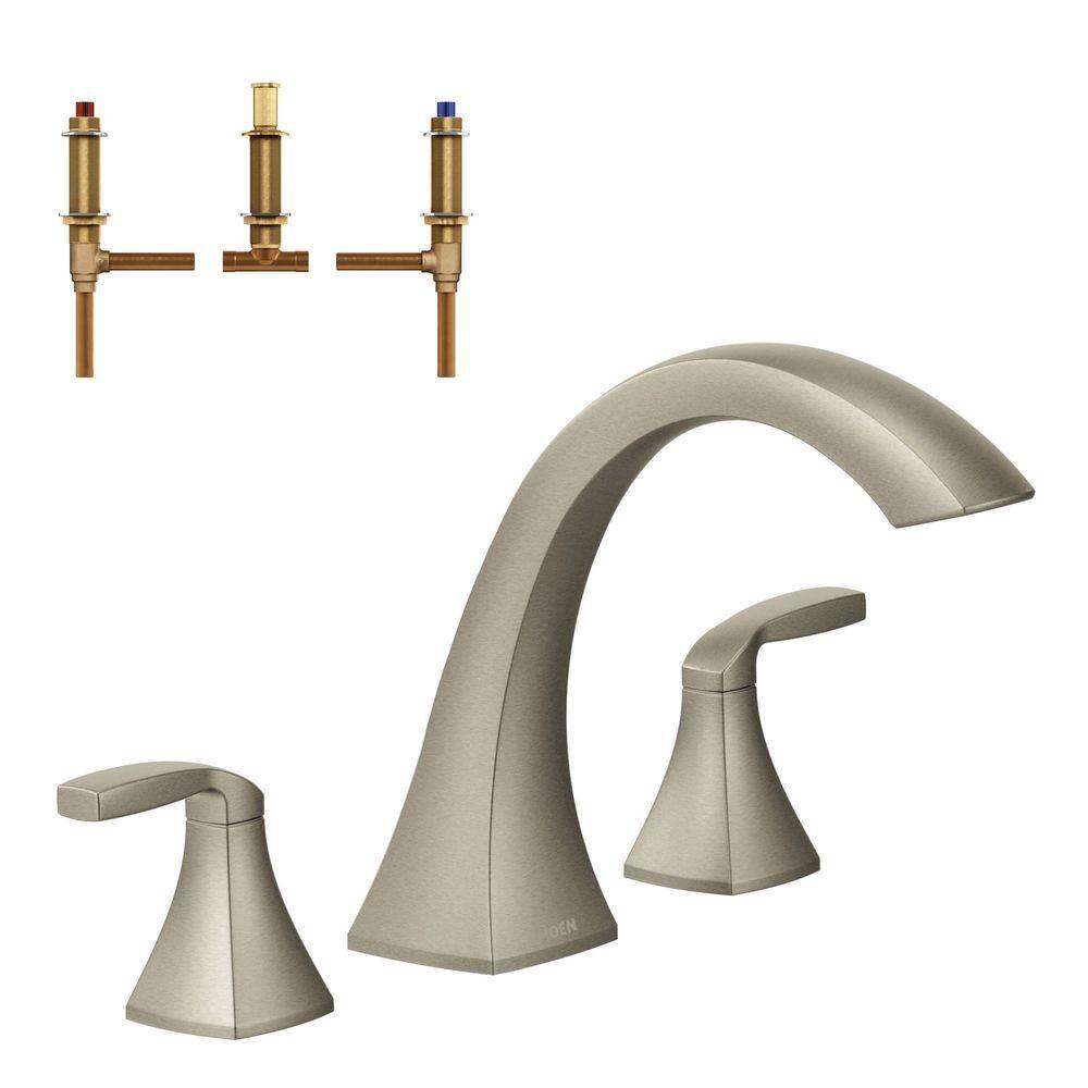 MOEN Voss 2-Handle Deck-Mount High Arc Roman Tub Faucet in Brushed Nickel (Valve Included) T693BN-4792