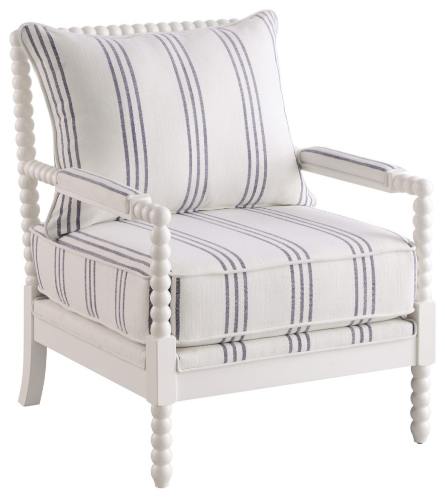 34 Inch Accent Chair Reversible Pillow Backrest Fabric White Navy   Armchairs And Accent Chairs   by Dot  ampBo  Houzz