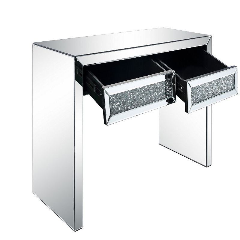 Console Table with Two Storage Drawers and Faux Diamond Inlay， Silver