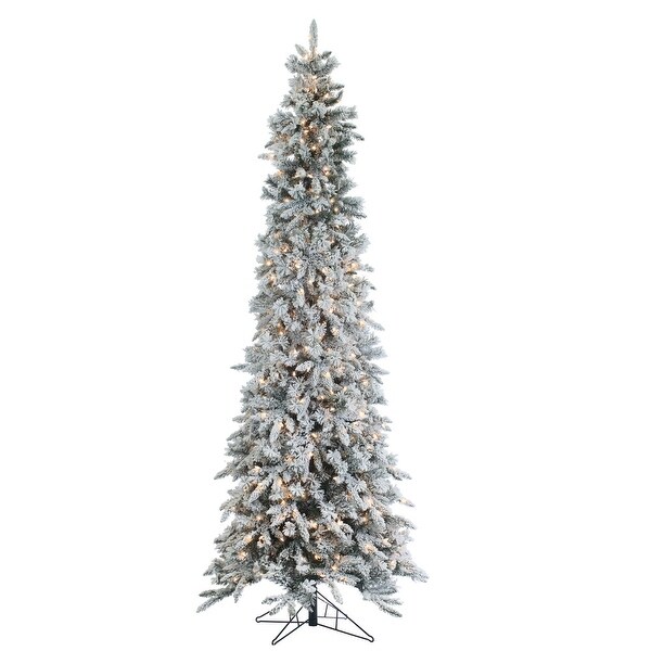 9' Prelit Narrow Flocked Pencil Pine Artificial Christmas Tree